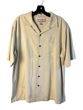 Paradise Blue Tan Silk Men's Short-Sleeve Button-Down Shirt Size Large